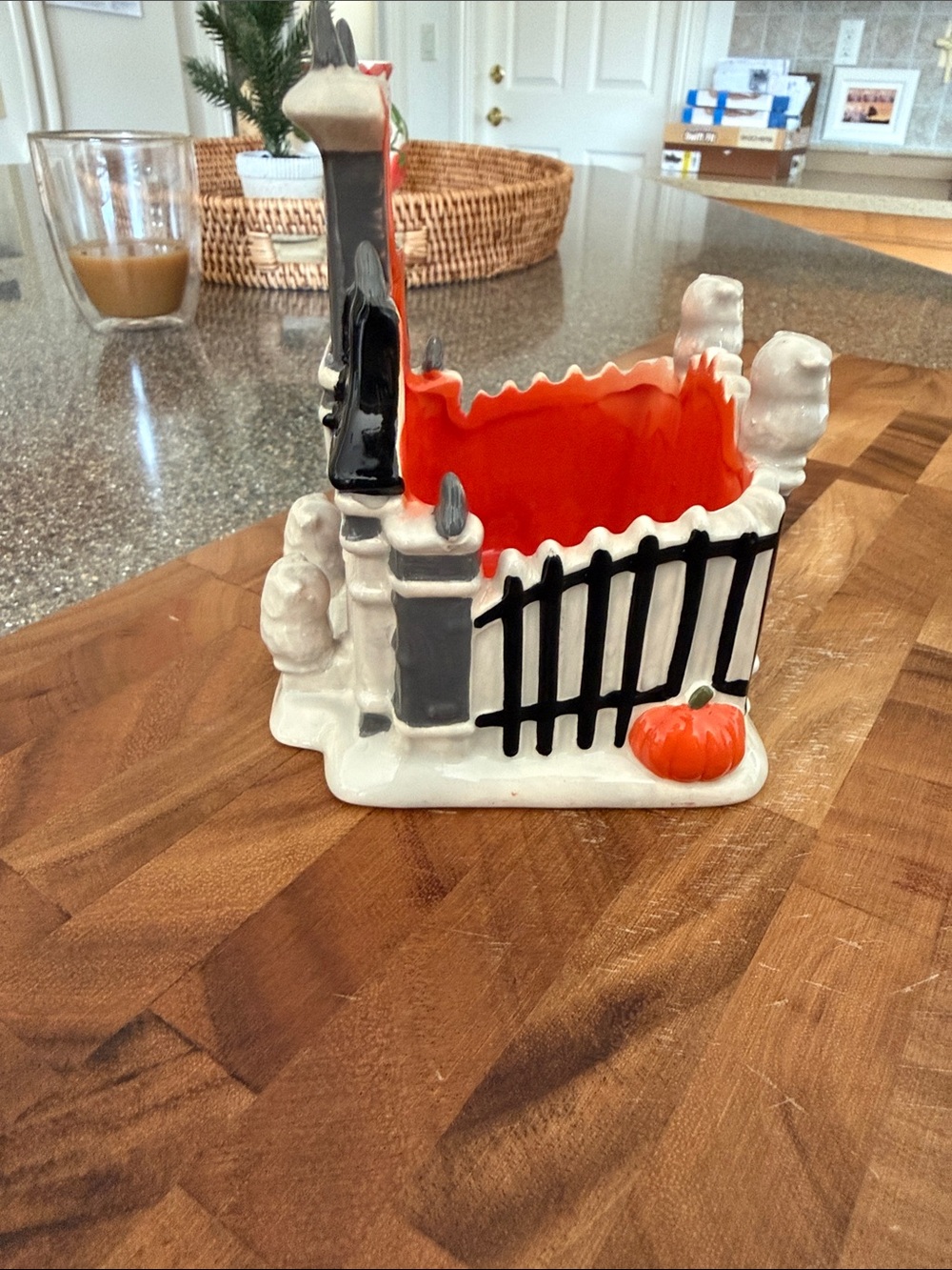 Ceramic Haunted House Lantern - Orange, Gray & White - Picture 2 of 6